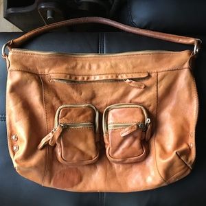 J.Crew Oversized Genuine Leather Handbag Tote Bag Light Camel Brown